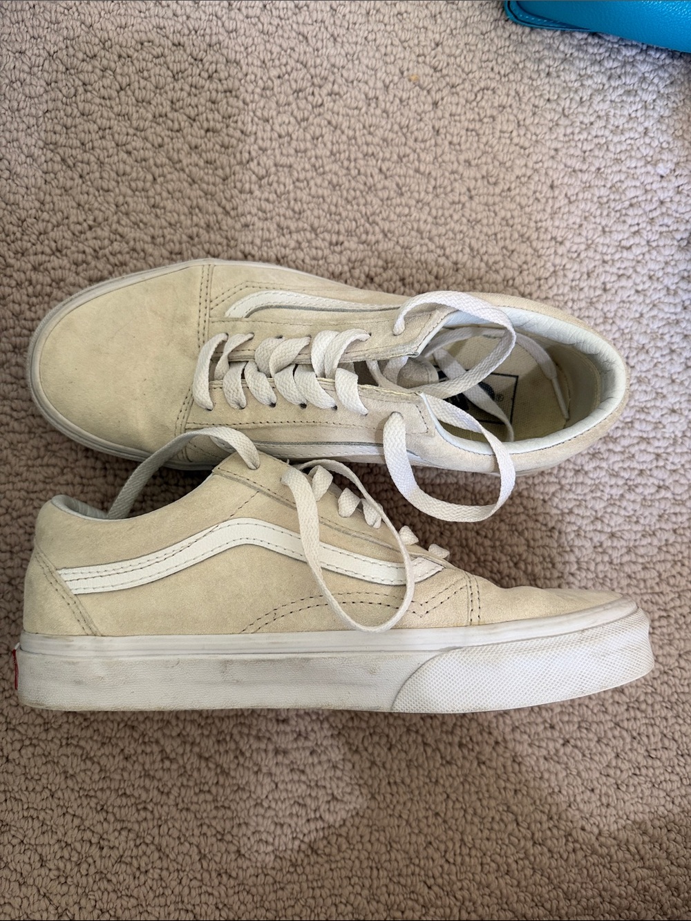 Vans Cream Suede Old Skool Sneakers with White Stripe
